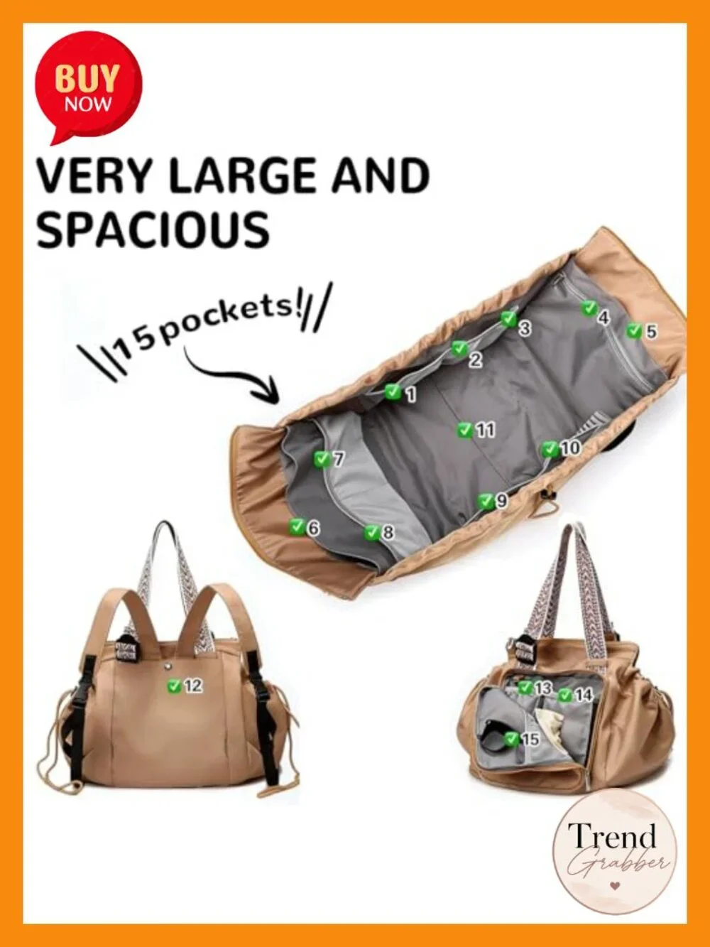 Multifunctional 3-in-1 Nylon Diaper Bag Tote Backpack Cradle with 15 Pockets